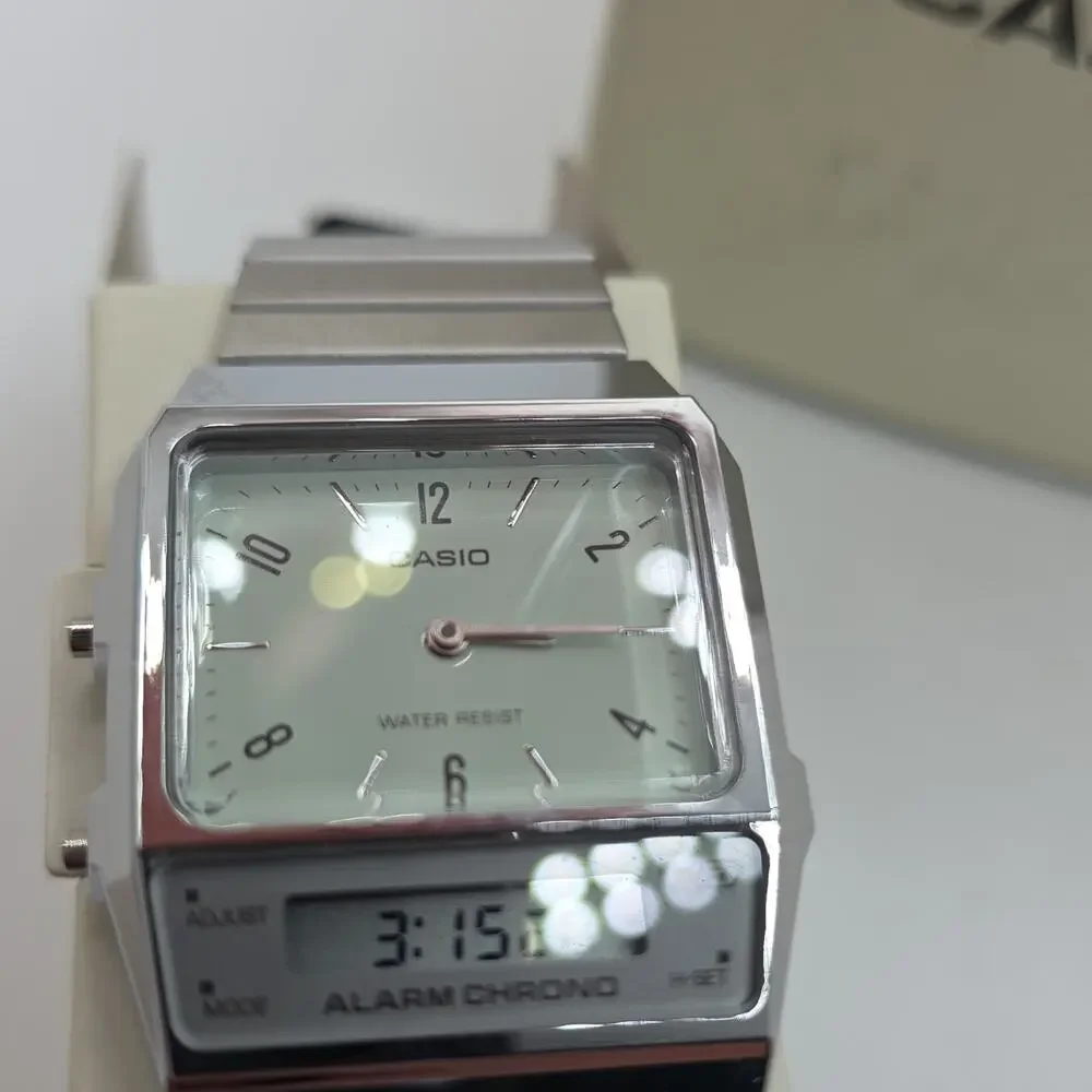Casio Alarm Chrono Analog/Digital Quartz Silver Stainless Steel Watch w/ Box